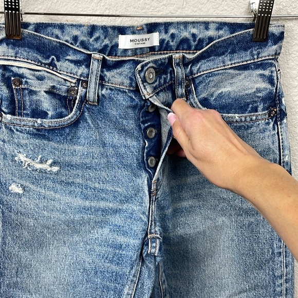 New Moussy Vintage Monroe Tapered Jean Japanese Denim Patchwork Sz 24 - Picture 5 of 14